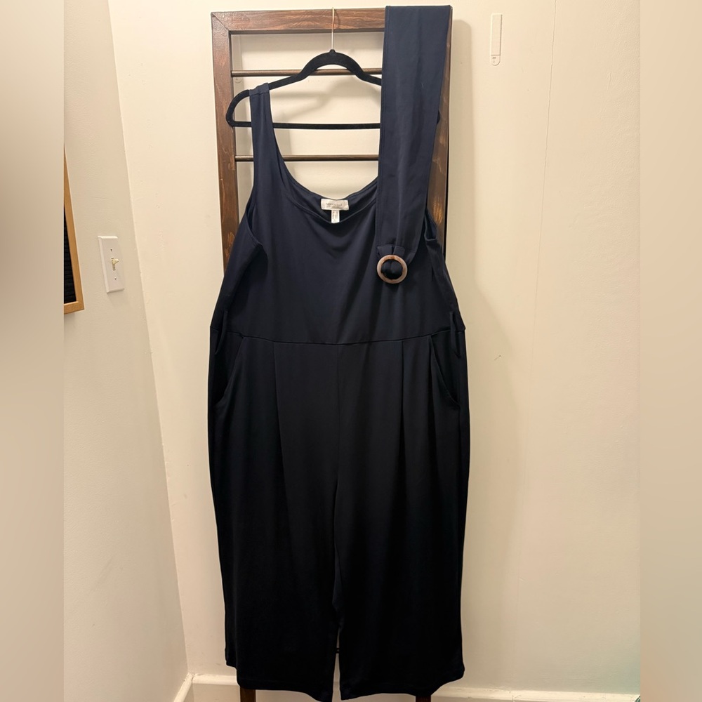 Blue jumpsuit with belt